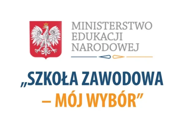 Logo Ministerstwa Edukacji Narodowej z hasłem „Szkoła zawodowa – mój wybór” promujące kształcenie zawodowe w Polsce.