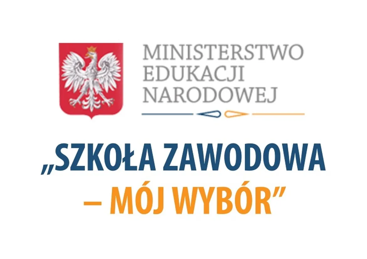 Logo Ministerstwa Edukacji Narodowej z hasłem „Szkoła zawodowa – mój wybór” promujące kształcenie zawodowe w Polsce.