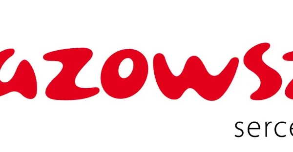 Logo Mazowsze – serce Polski: czerwony stylizowany napis „mazowsze” z czarnym napisem „serce Polski”.