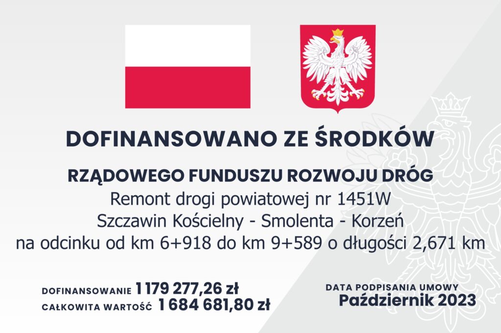 Tablica informacyjna na temat dofinansowania z Rządowego Funduszu Rozwoju Dróg