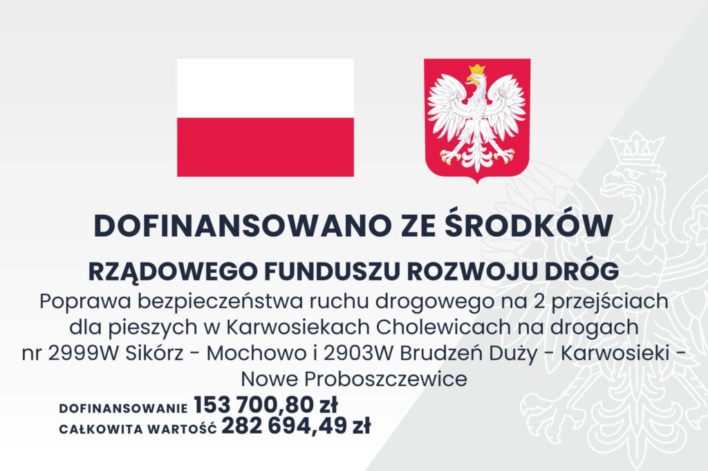Informacja na temat dofinansowania poprawy bezpieczeństwa na 2 przejściach na drogach 2999W i 2903W