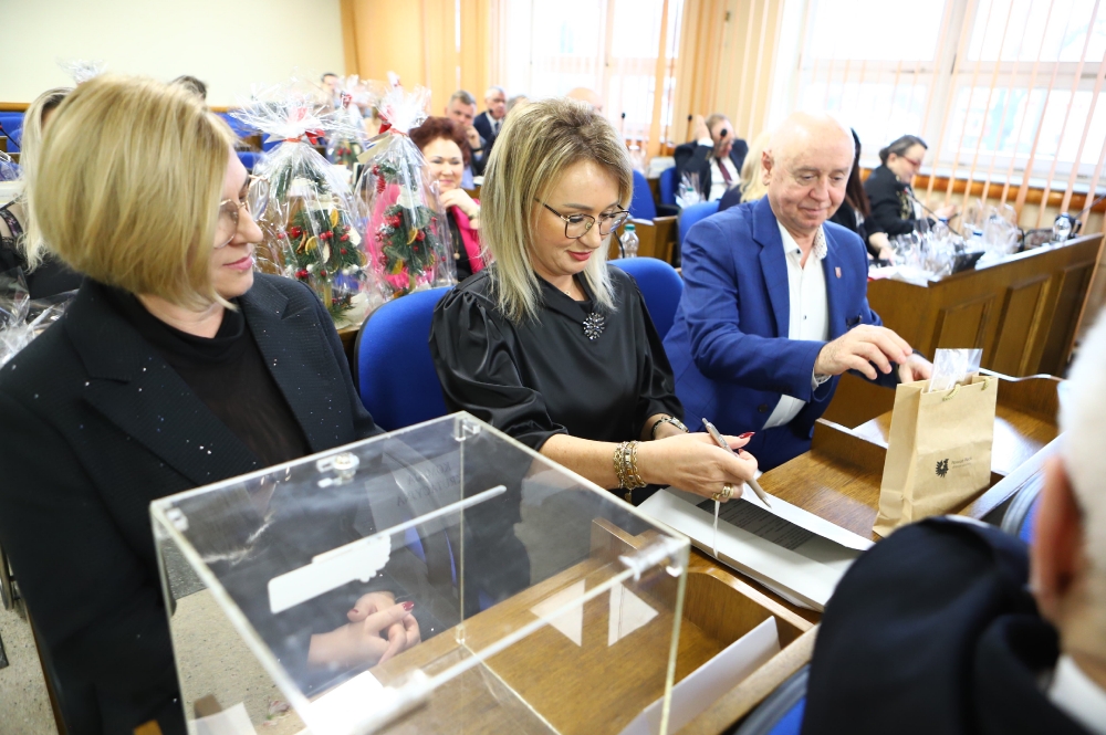 Radni na swoich stanowiskach podczas sesji rady powiatu
