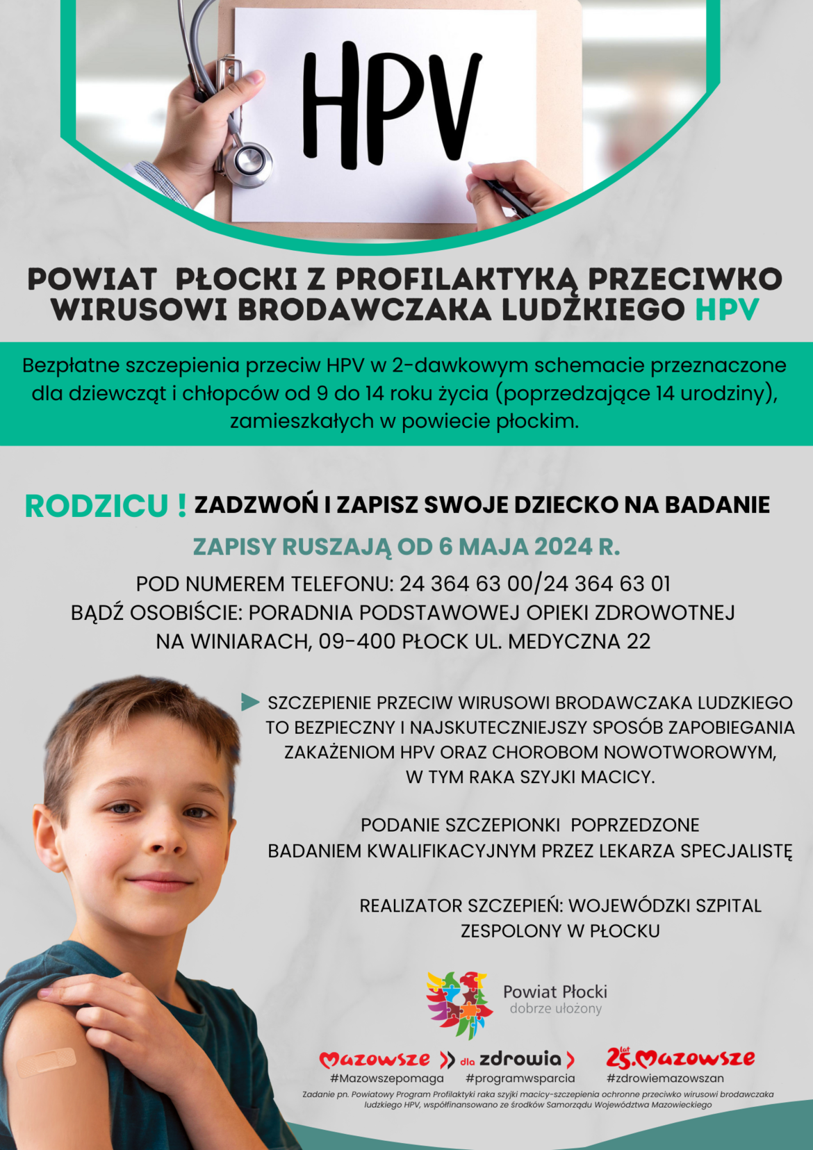 Plakat informujacy o szczepieniach