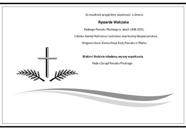 Kondolencje w związku ze śmiercią Ryszarda Walczak