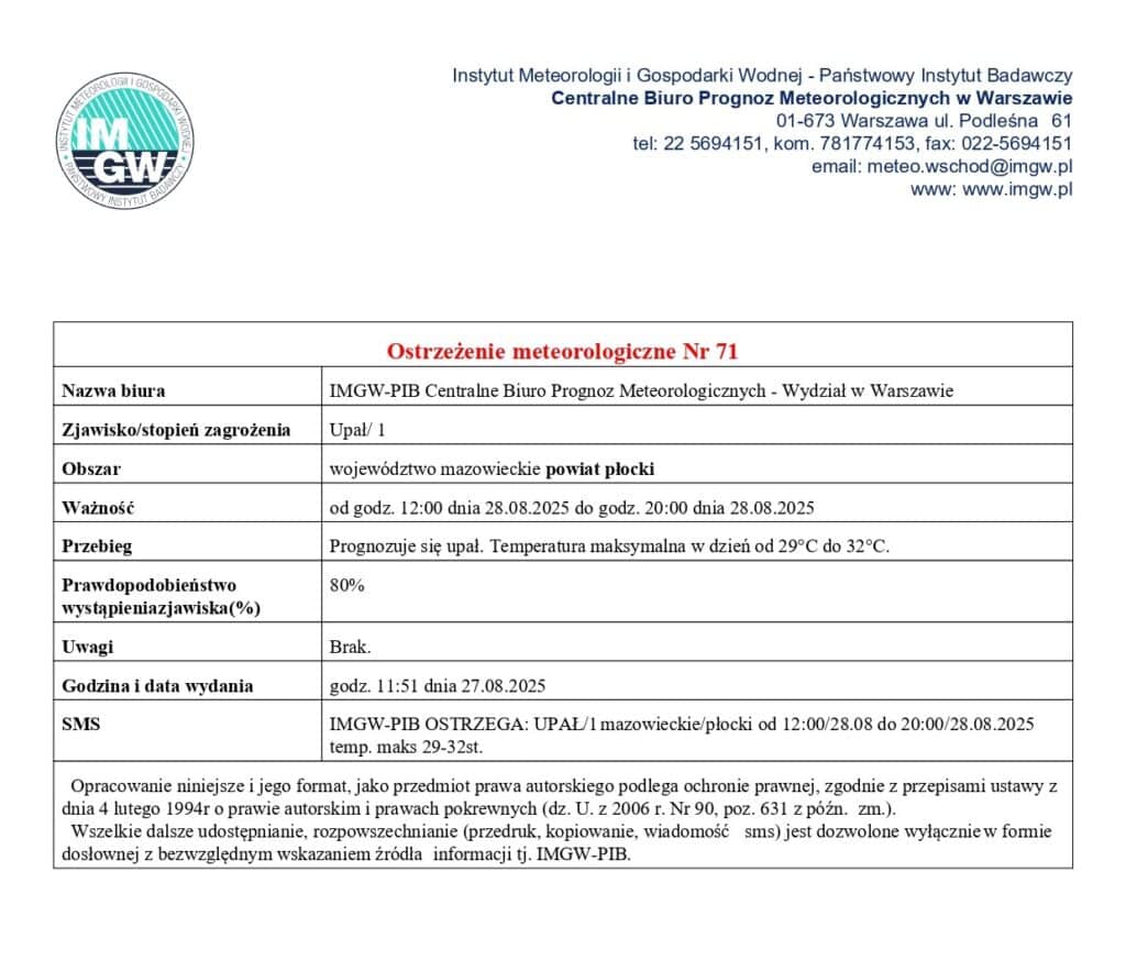 ostrzeżenie meteorologiczne - upał