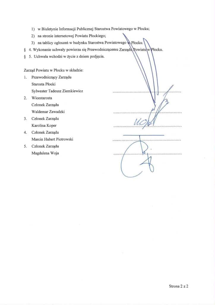 Dokument przedstawia uchwałę Zarządu Powiatu w Płocku dotyczącą wyników konkursu ofert na prowadzenie punktów nieodpłatnej pomocy prawnej i poradnictwa obywatelskiego.