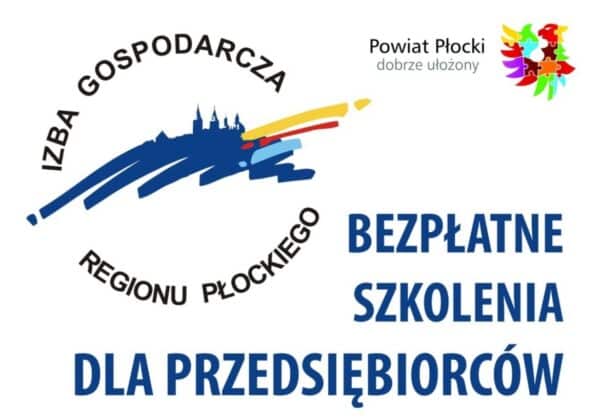 Logo Izby Gospodarczej Regionu Płockiego promujące bezpłatne szkolenia dla przedsiębiorców.