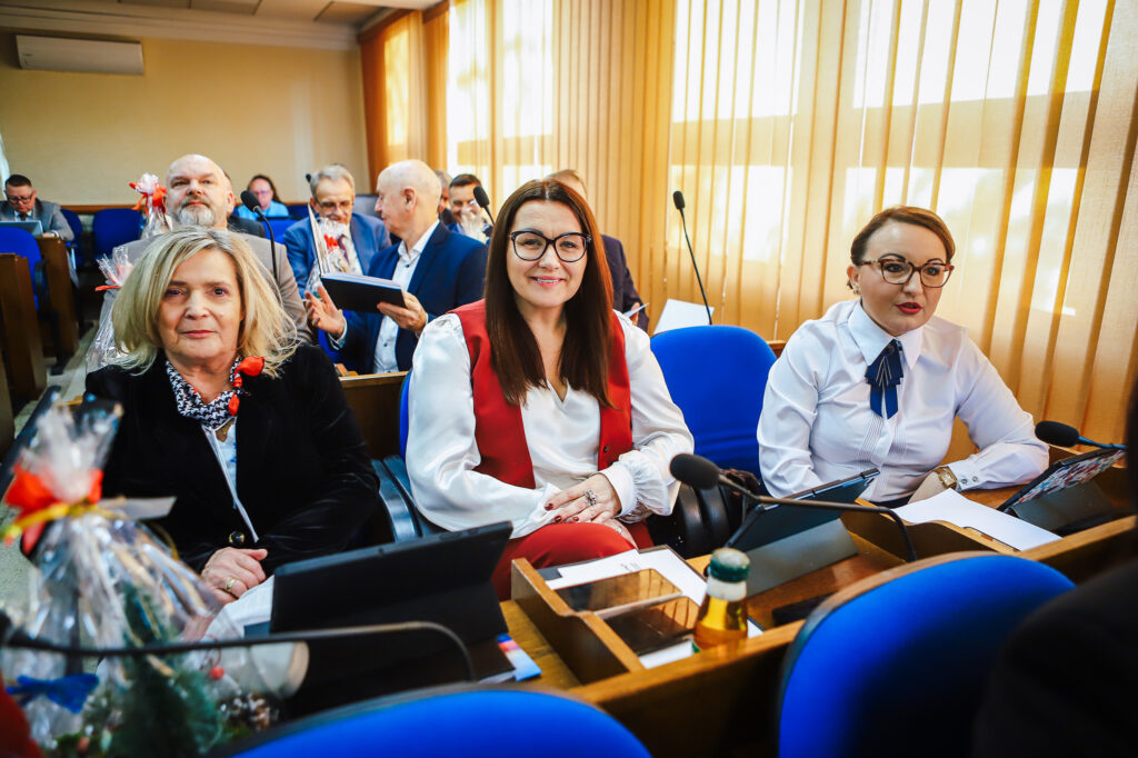 Radni Powiatu Płockiego siedzą w sali podczas głosowania nad rekordowym budżetem.